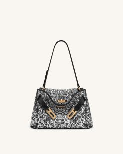Rhea Artificial Crystal Double Buckle Shoulder Bag - Obsidian
