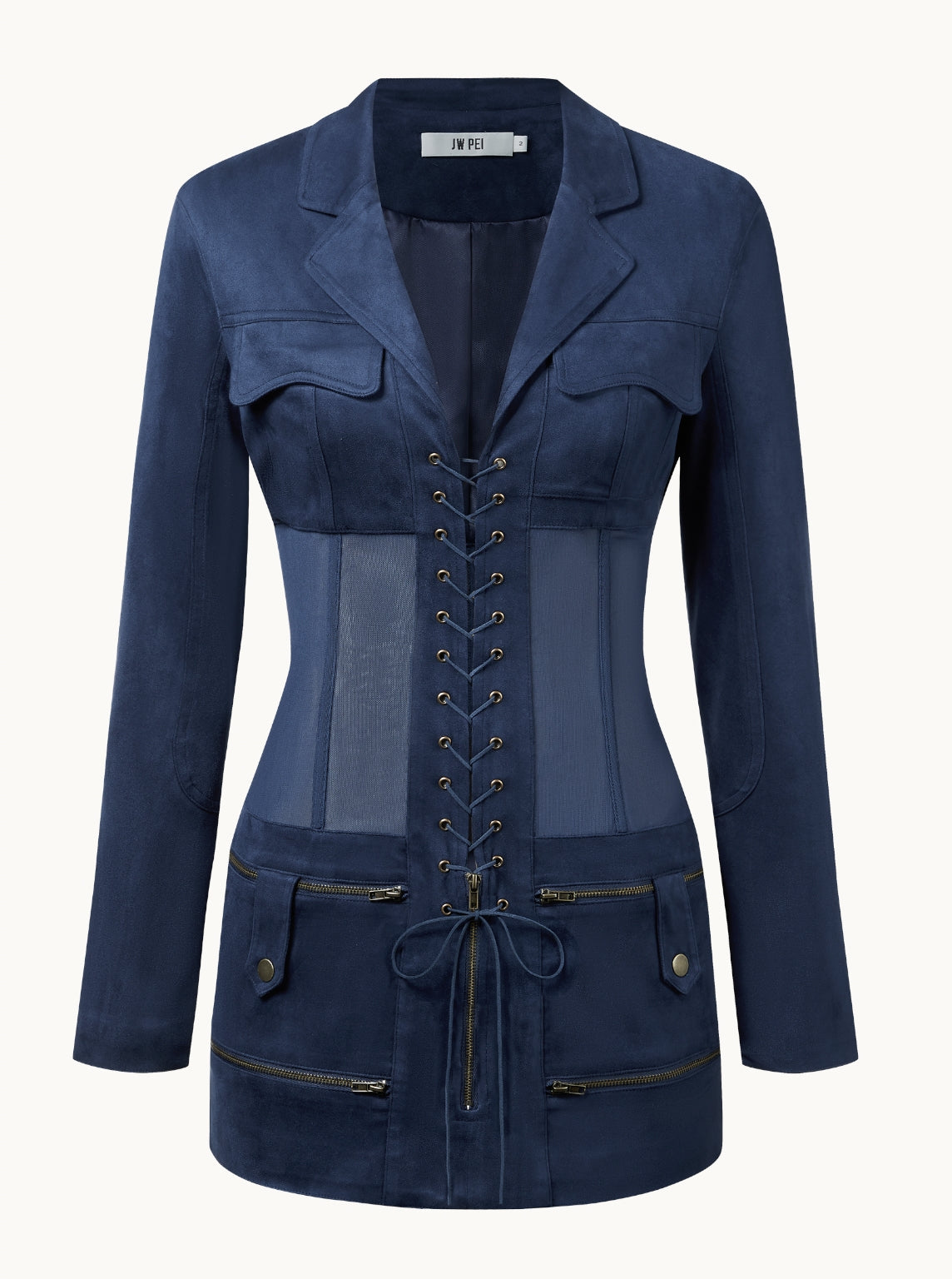 Faux Suede Corset Jacket Mini Dress - Dark Blue - Image 3