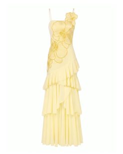 Alternative view of Orchid Embroidered Ruffled One-Shoulder Maxi Dress - Pale Yellow