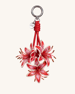 3D Embroidered Lily Bag Charm - Red