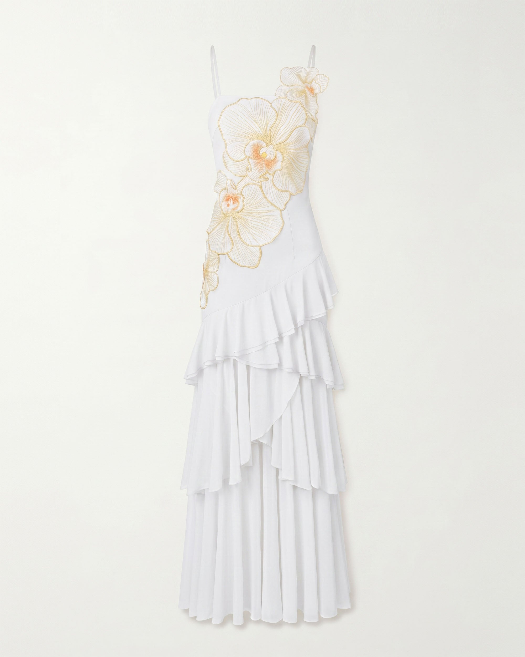 Orchid Embroidered Ruffled One-Shoulder Maxi Dress - Ivory - Image 2